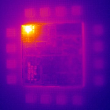 Thermal image of a failed computer chip