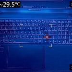 A FLIR image of the keyboard surface of the laptop. The entirety of the surface of the laptop is a dark (25 C) to medium (roughly 30 C) blue. There is an indicator which states that the highest temperature is 29.5 degrees celcius.