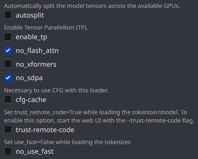 ExllamaV2 settings found within Text Generation WebUI