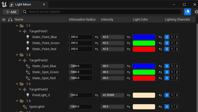 the new Light Mixer UI in Unreal 5.1