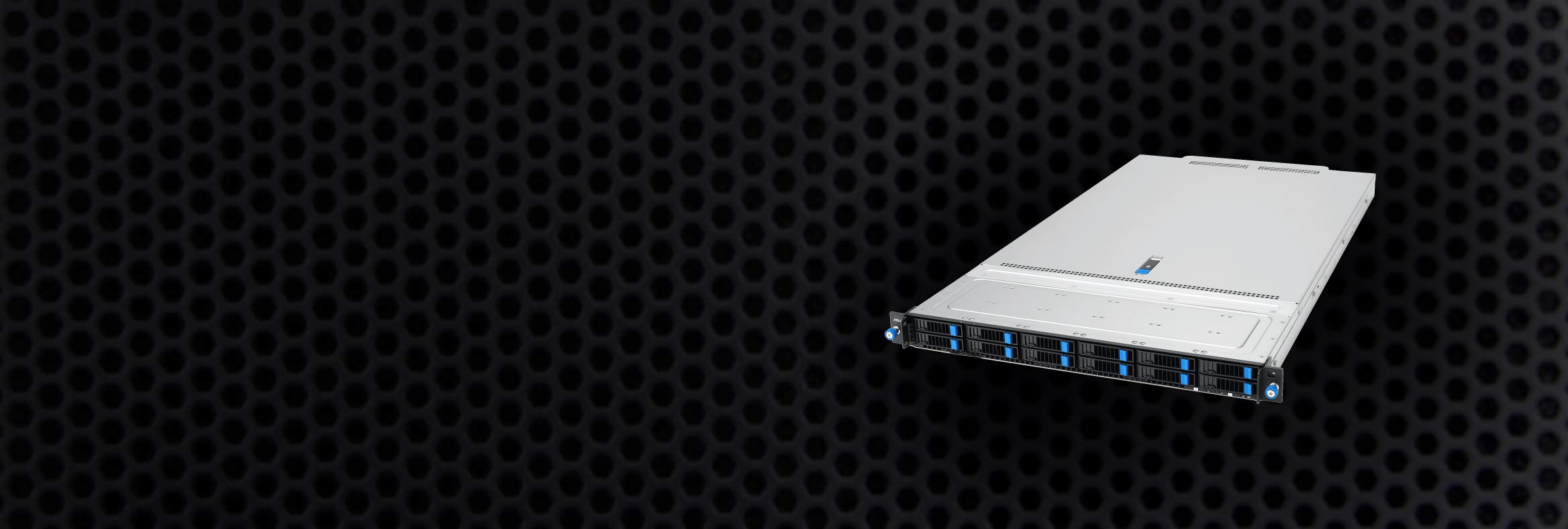 Banner Showing Puget Server X201-1U Based on an ASUS 1U Dual Xeon 6 Barebones Server Overlaid on a Black Textured Background