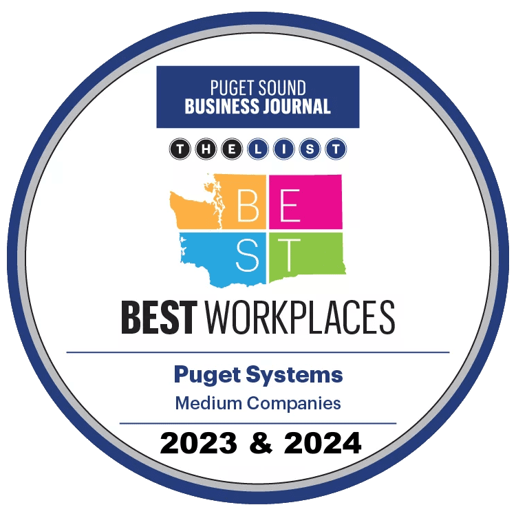 Puget Systems on the Puget Sound Business Journal List of Best Workplaces in 2023 and 2024