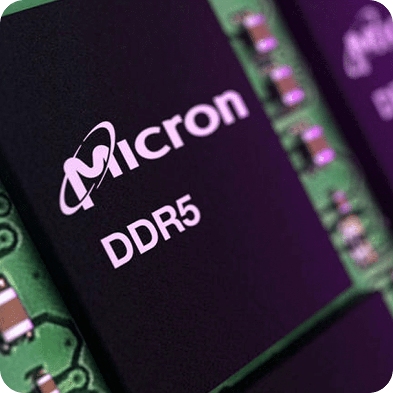 Closeup of Micron DDR5 memory chip