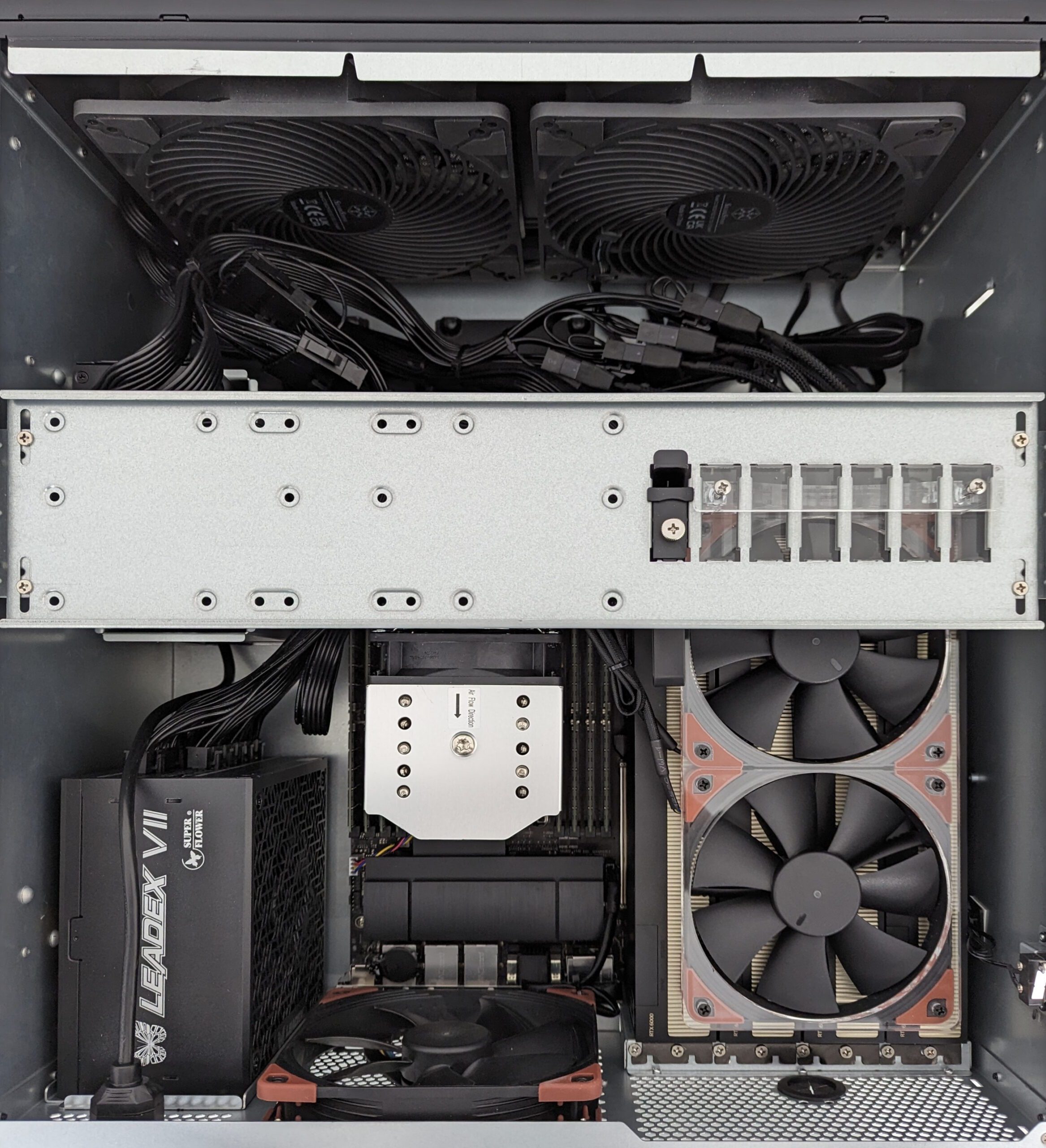 Puget Rackstation X140-5U Interior with Four NVIDIA RTX 6000 Ada Generation GPUs
