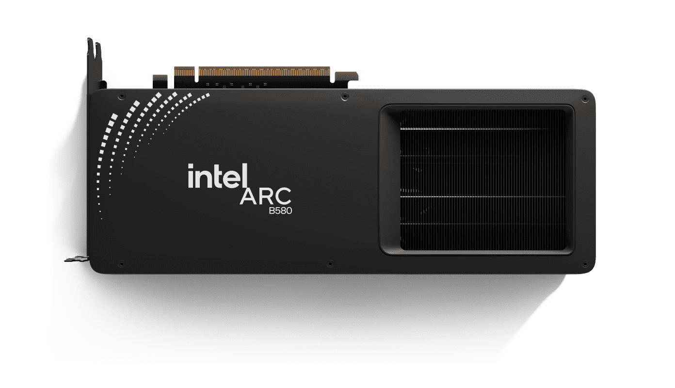 Product image of an Intel Arc B580 GPU