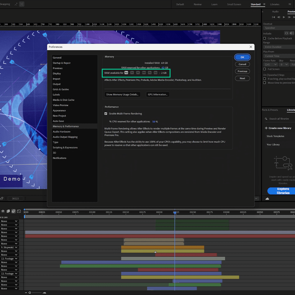 2GB of RAM available for After Effects