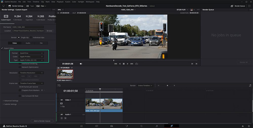 DaVinci Resolve with options to export in ProRes