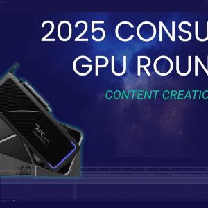 An AMD RX 9070 XT, NVIDIA RTX 5090, and Intel Arc A770 fanned out on a blue background. In the top-right corner there is the article title in white and green font.