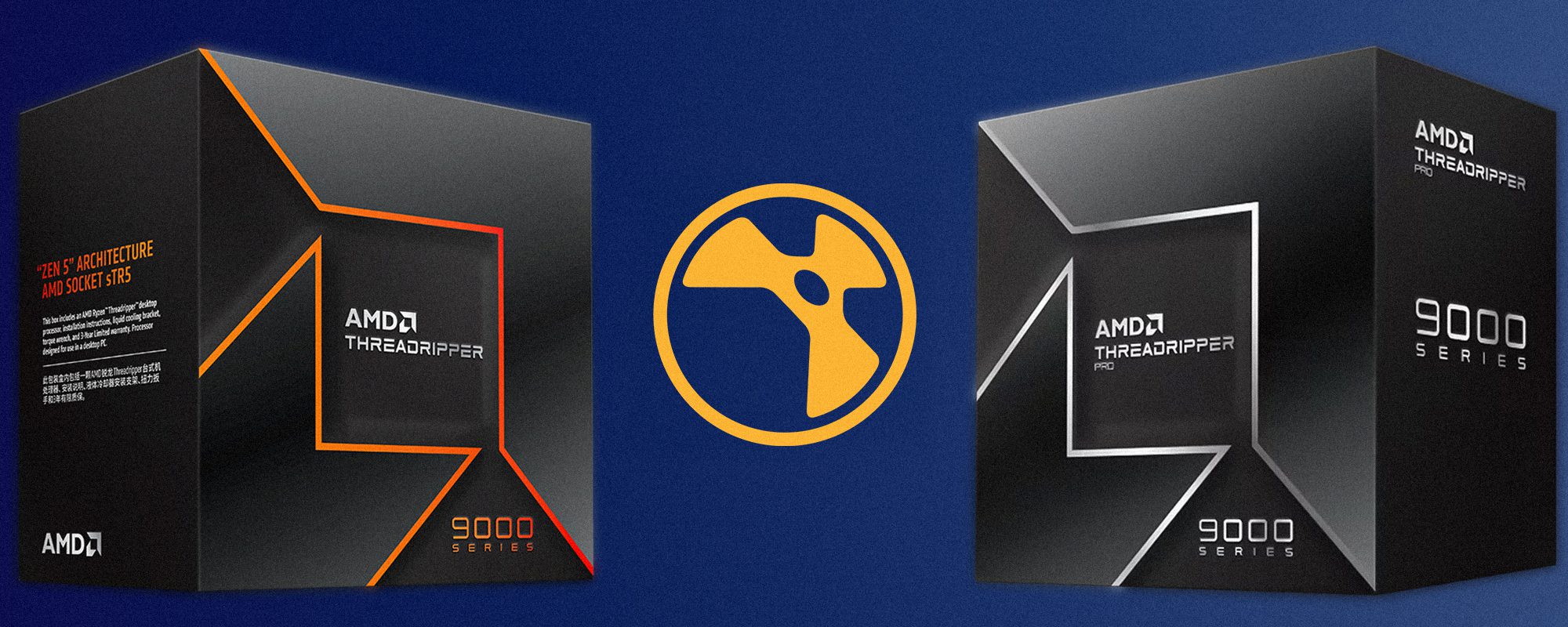 Image showing Threadripper 9000 on the left and Threadripper PRO 9000 WX on the right with Nuke