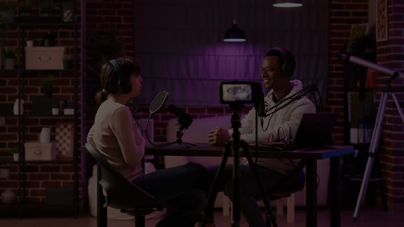 Picture from vMix of a podcast being recorded and broadcast with their software