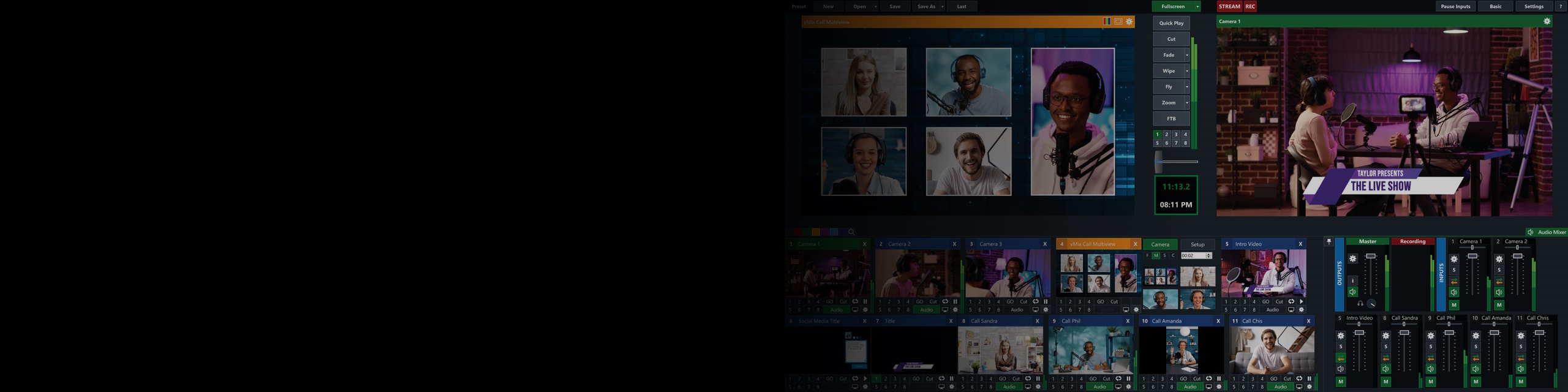 vMix Recommended Systems Banner showing screenshot of vMix Being Used for a Video Podcast