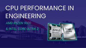 A pair of generic Intel Core Ultra 200S and AMD Ryzen 9000 CPUs on a blue-tinted background image. The image is a screenshot of a house in Revit. Above the CPUs is the article title.