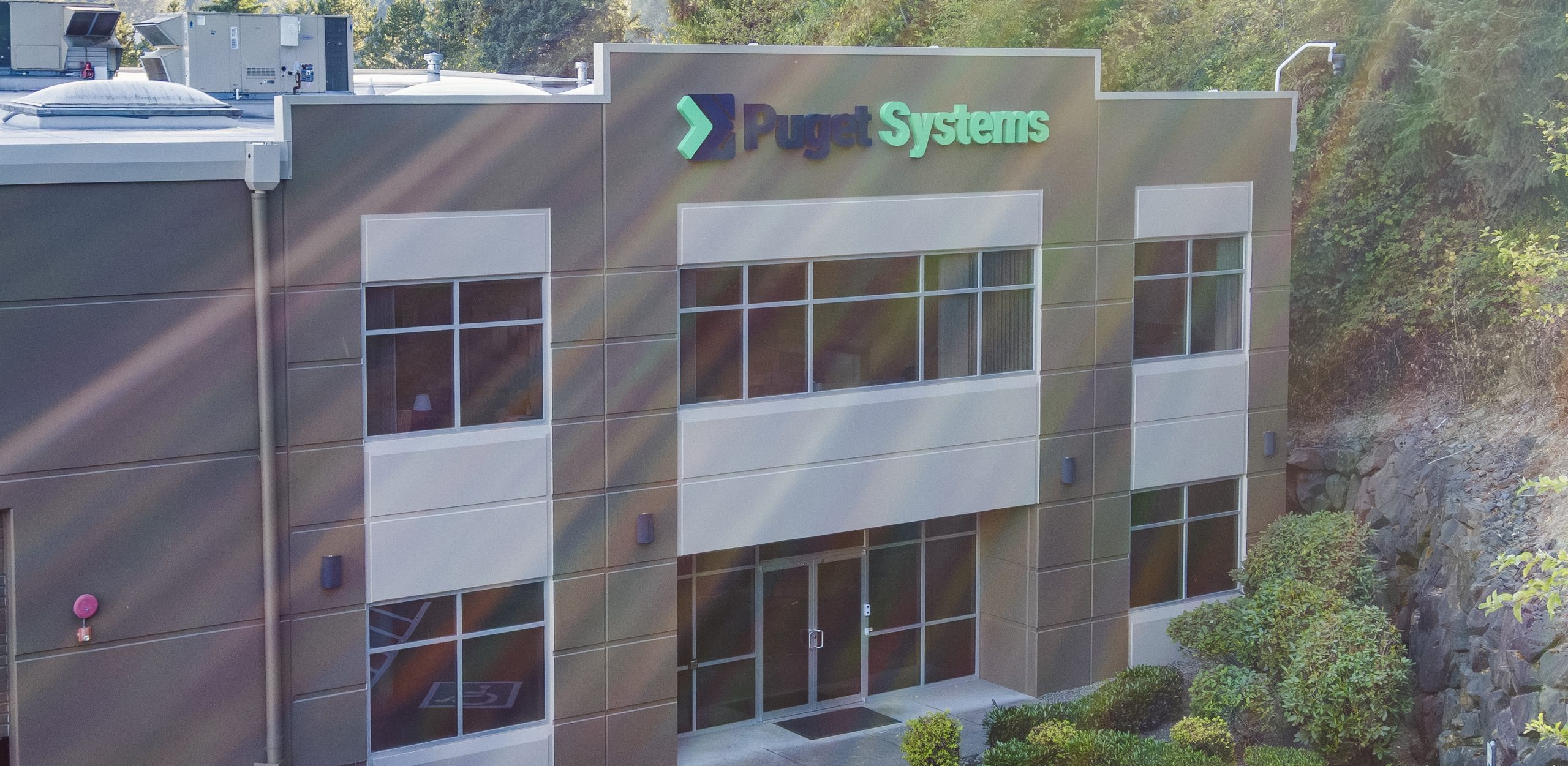 Puget Systems building in Auburn, Washington with New Logo in 2025