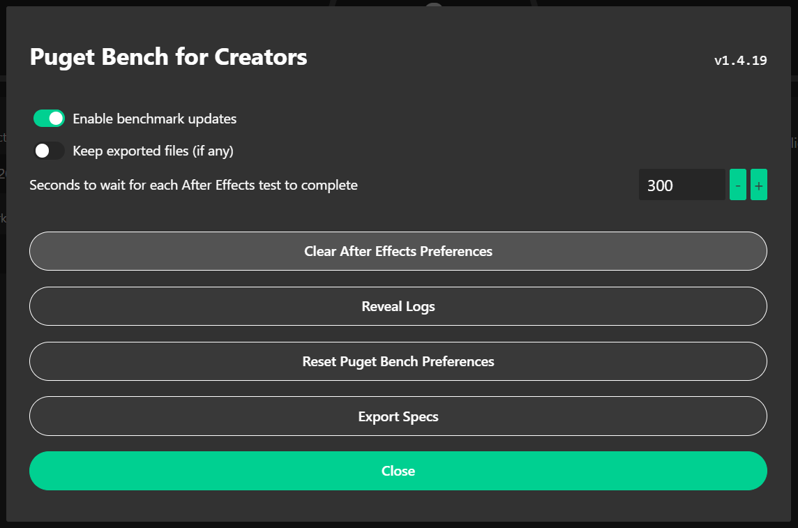 Button to clear the application preferences