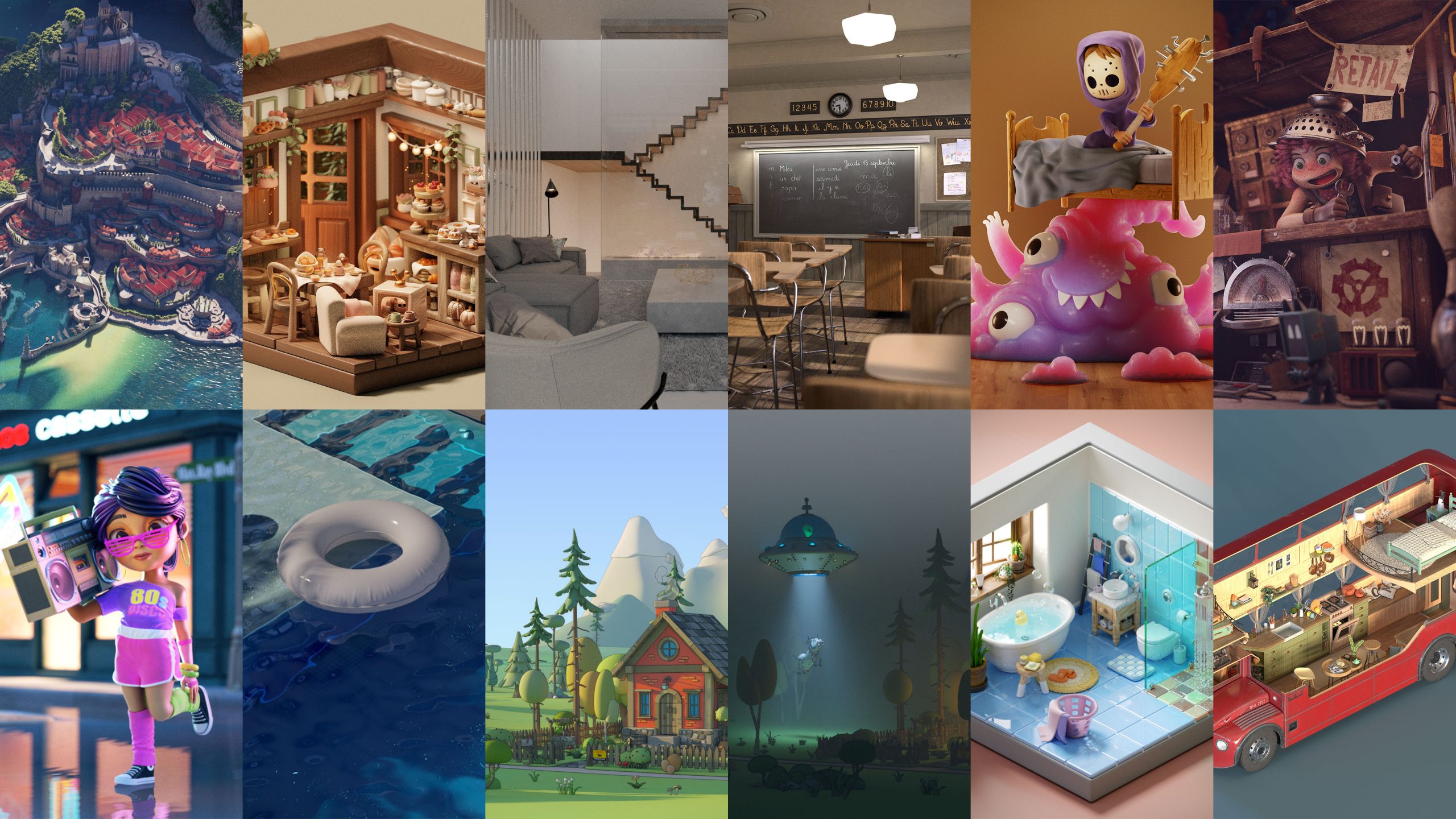 rendered scenes from Blender and V-Ray