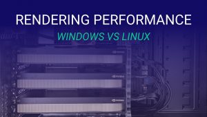 Featured Image for Rendering Performance in Windows Versus Linux with Text Overlaid on a Picture of a Three NVIDIA RTX PRO 6000 Blackwell Max-Q Video Cards in a Workstation