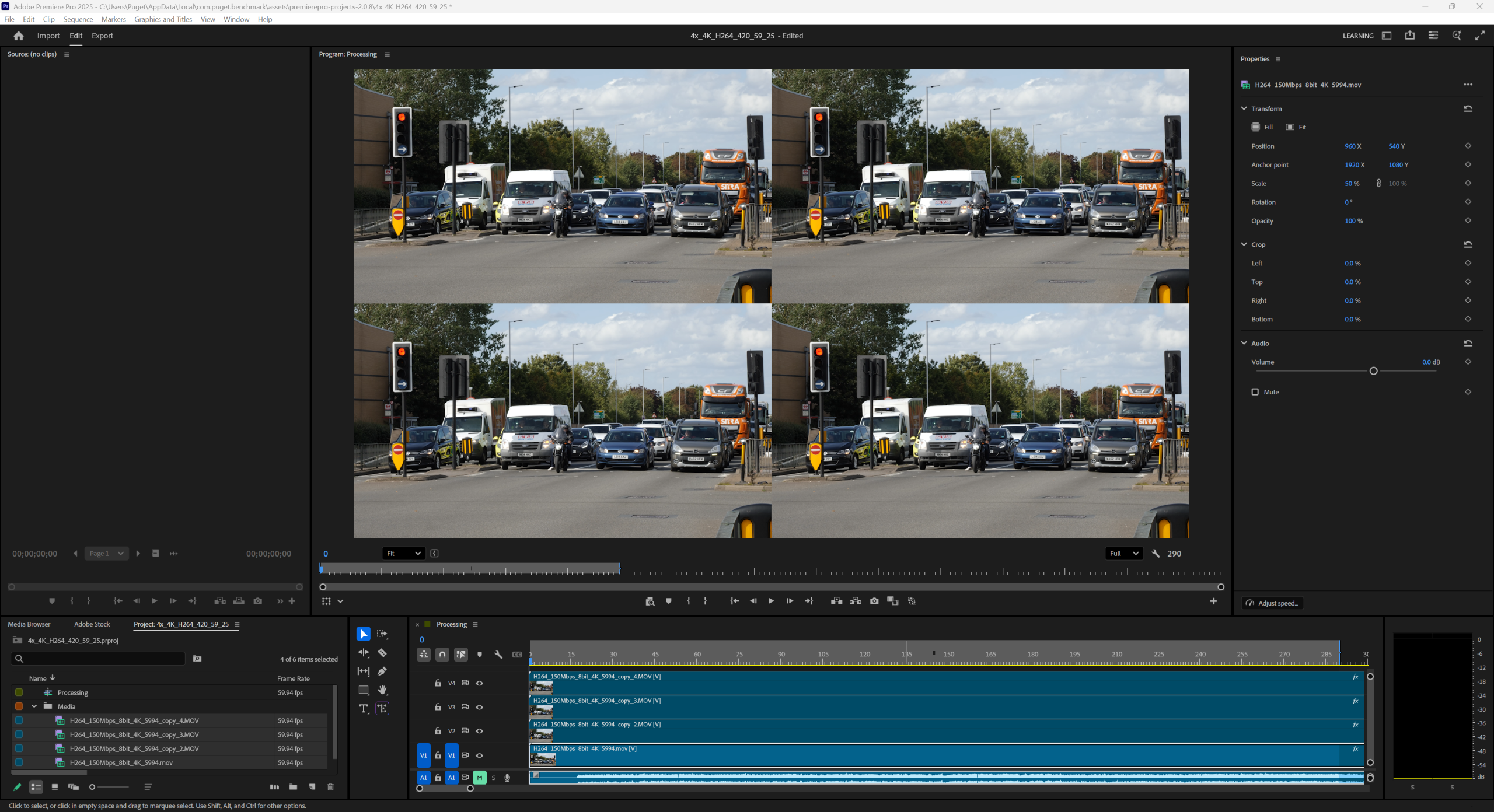 Puget Bench for Premiere Pro 2.0 multistream test screenshot