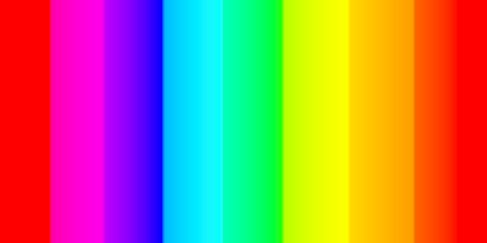 A rainbow color bar example of 8-bit color space