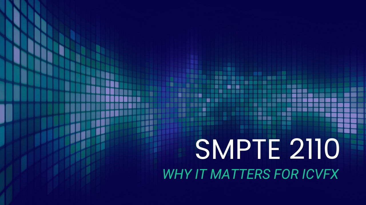 Featured Image for SMPTE 2110 ICVFX Blog Post with Artistic Rendering of an LED Wall