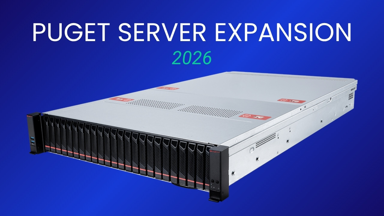 2026 Puget Server Line Expansion Featured Image with Title Text and a 2U Rackmount Server on a Blue Gradient Background
