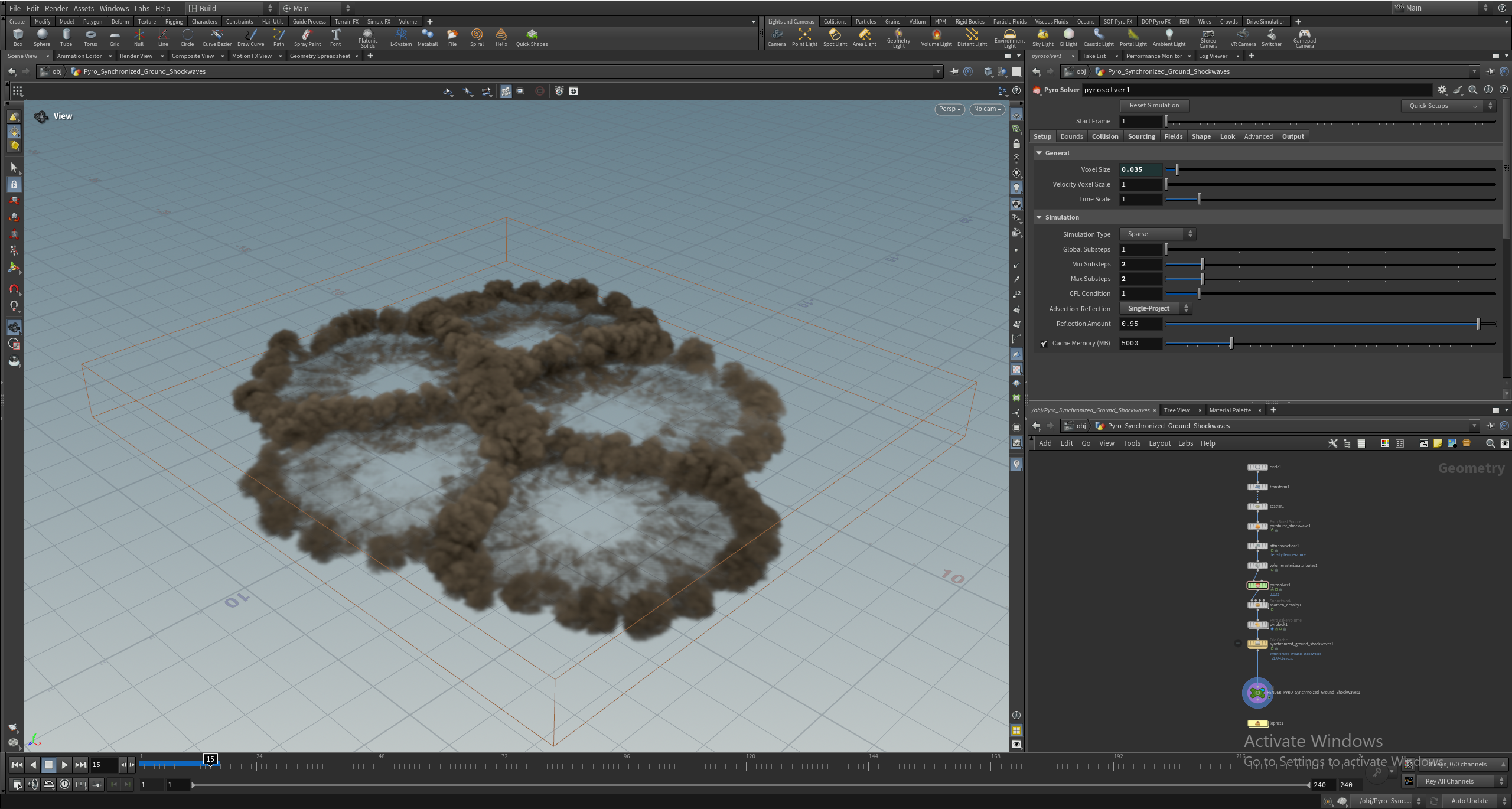 Screenshot of Houdini running a smoke simulation