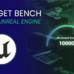 Puget Bench for Unreal Engine Announcement Press Release Featured Image with Unreal Engine Logo and Benchmark Performance Meter