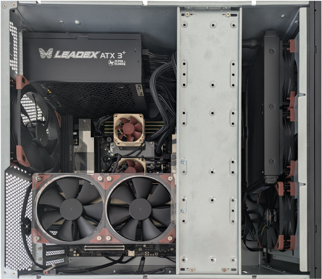 Interior of 5U rackmount workstation built for SOKRISPY AI training and game development