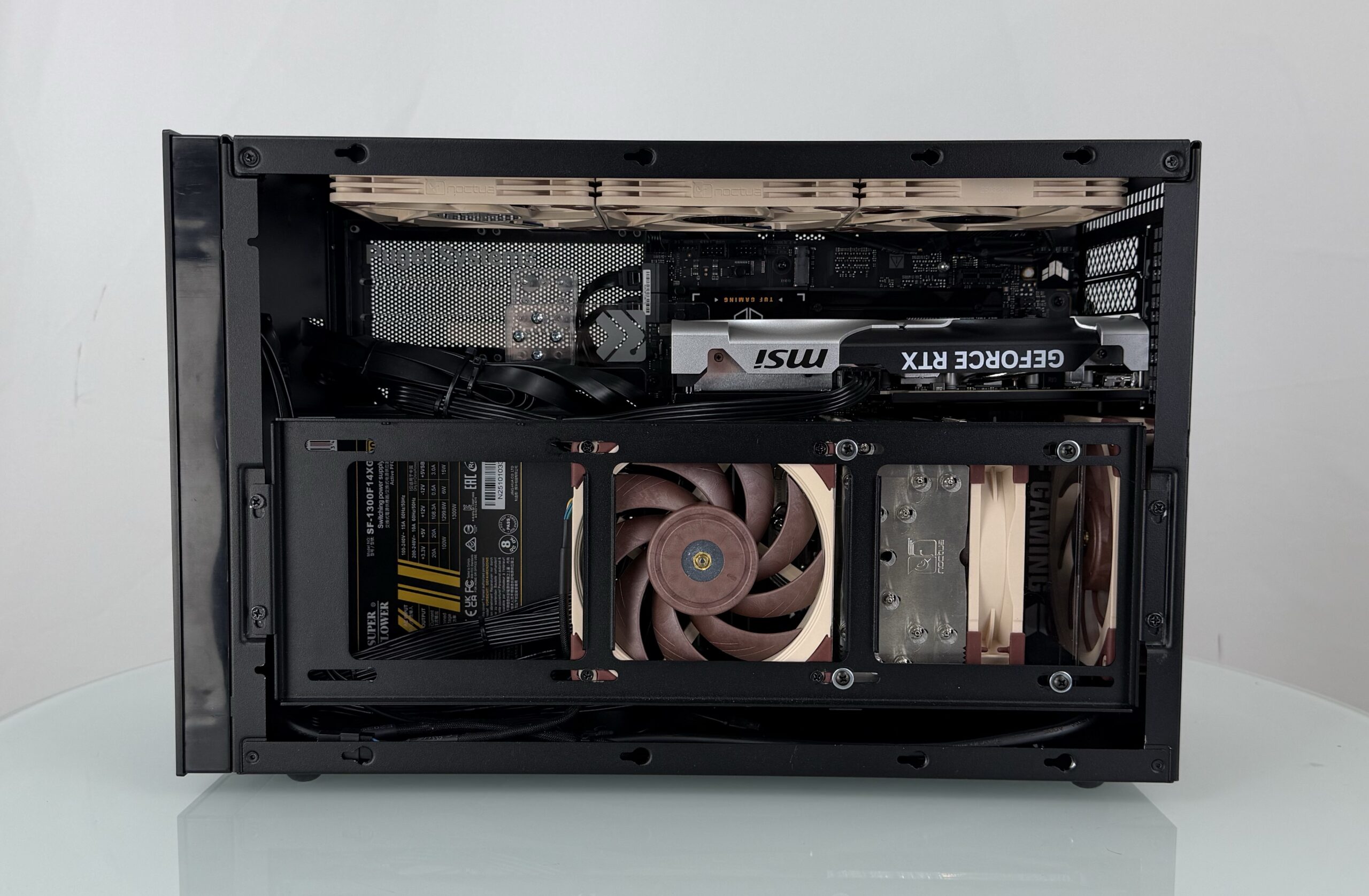 Interior of Workstation Built in the SUGO 17 Chassis with Notcua CPU Cooler