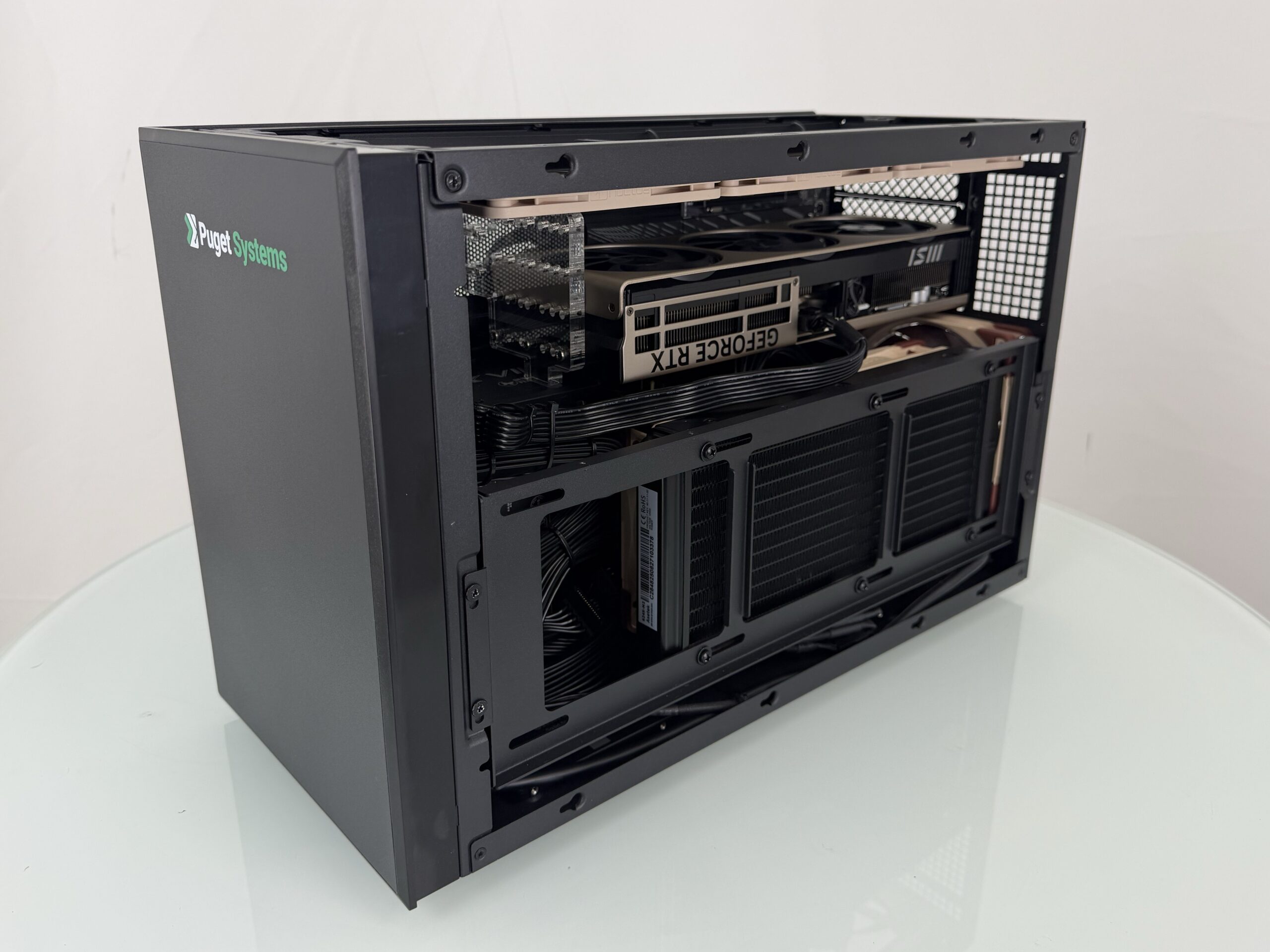 Interior of Workstation Built in the SUGO 17 Chassis with AIO Liquid Cooler