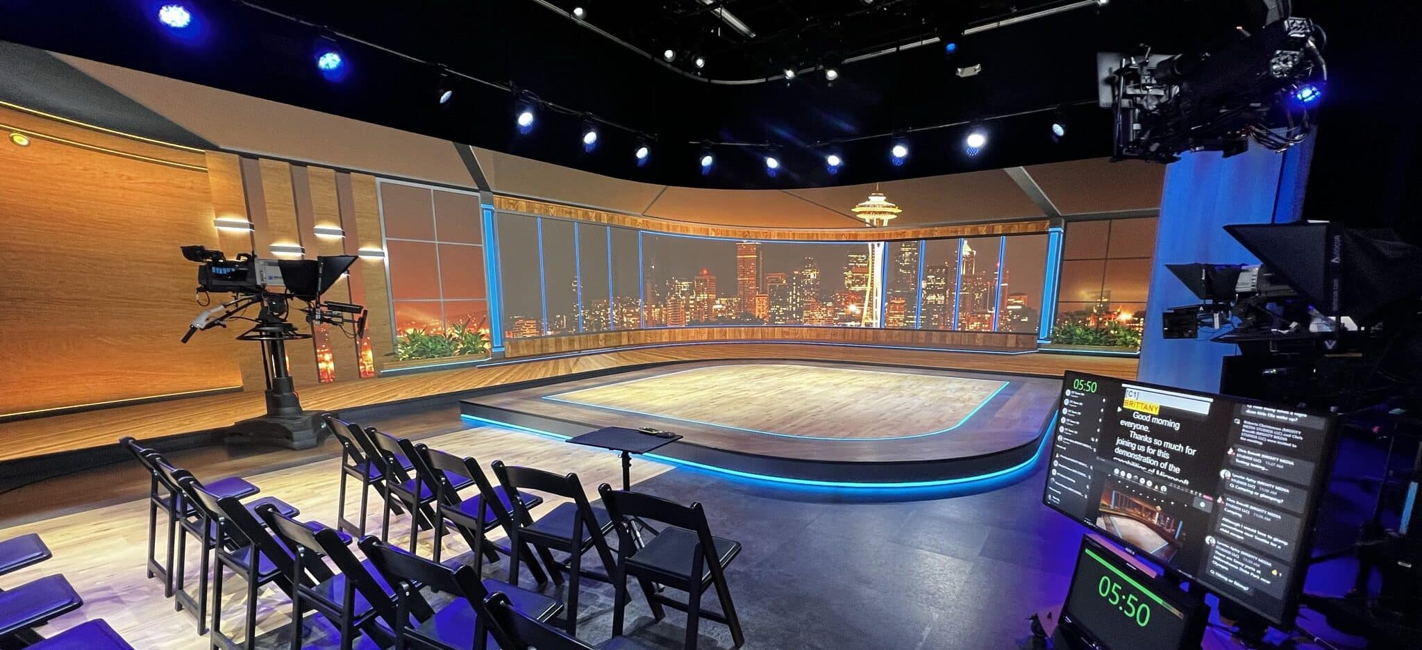 Microsoft Production Studios Stage C LED Wall Displaying Windows with Seattle Skyline