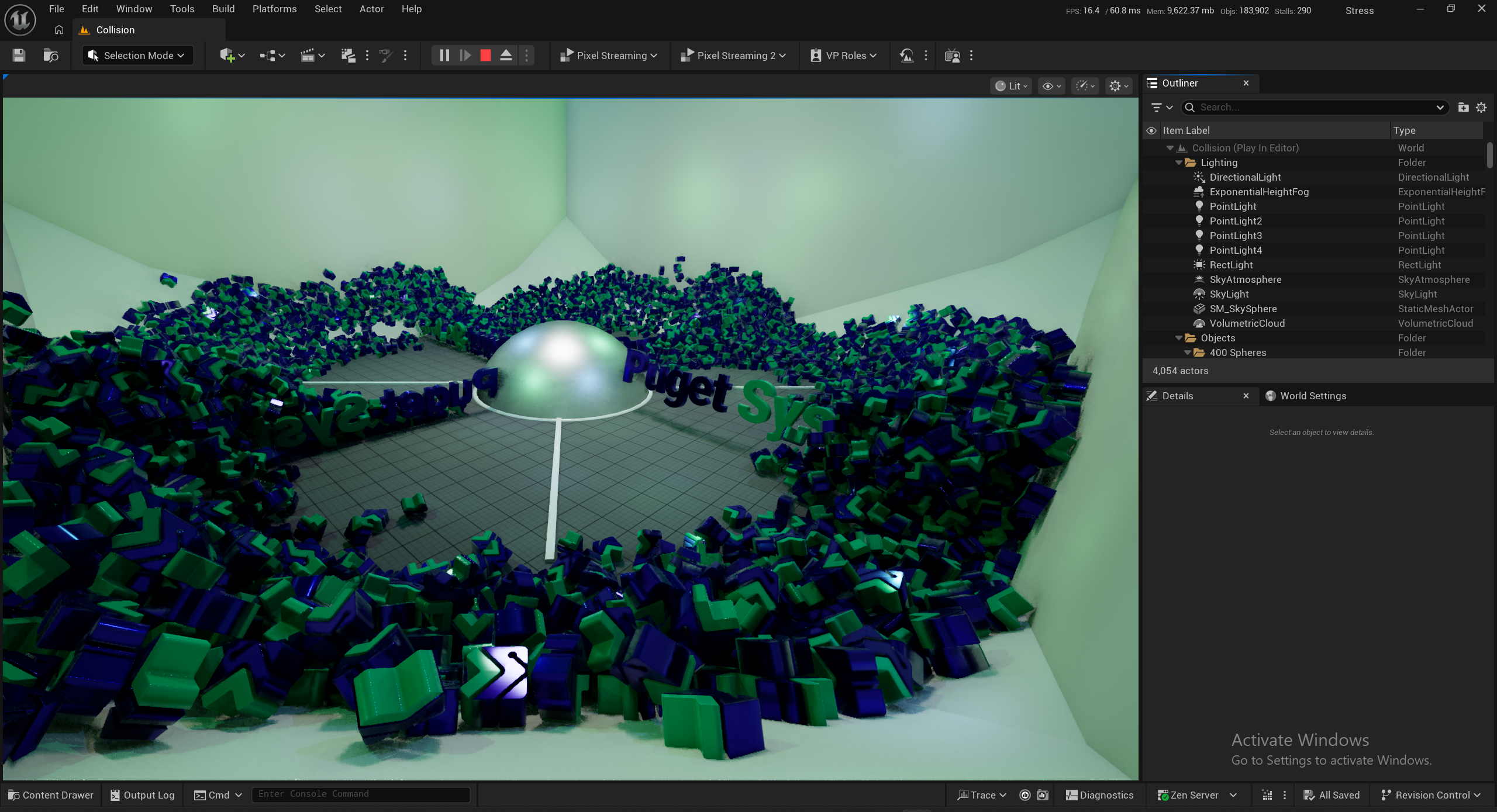 Screenshot of a scene with thousands of objects