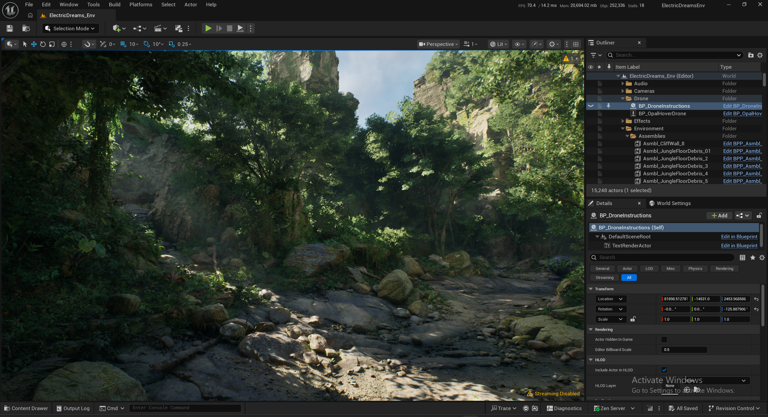 a Screenshot of Unreal Engine with a forest scene.