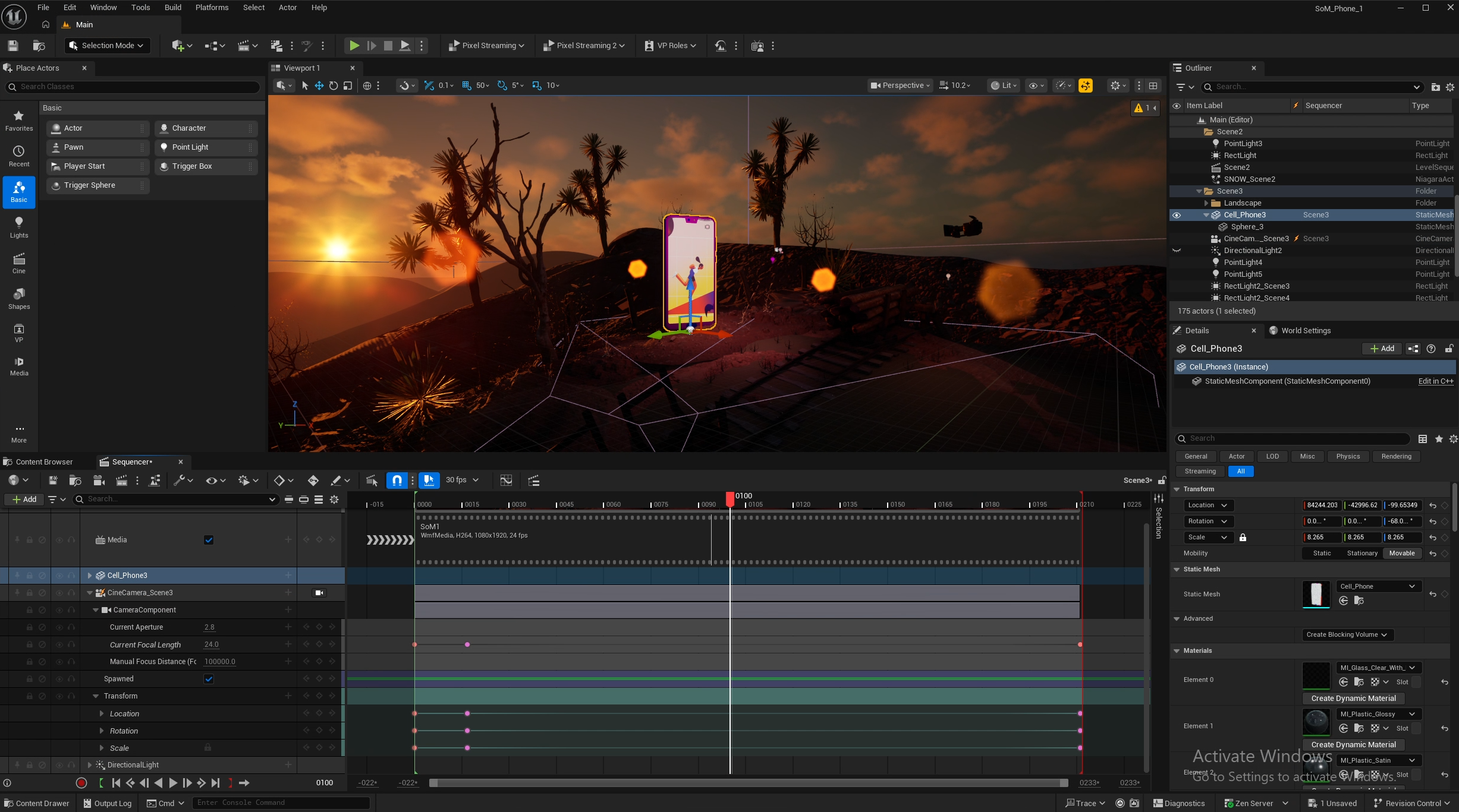 Unreal Engine Level-Sequence Editor from the Wild West Scene project