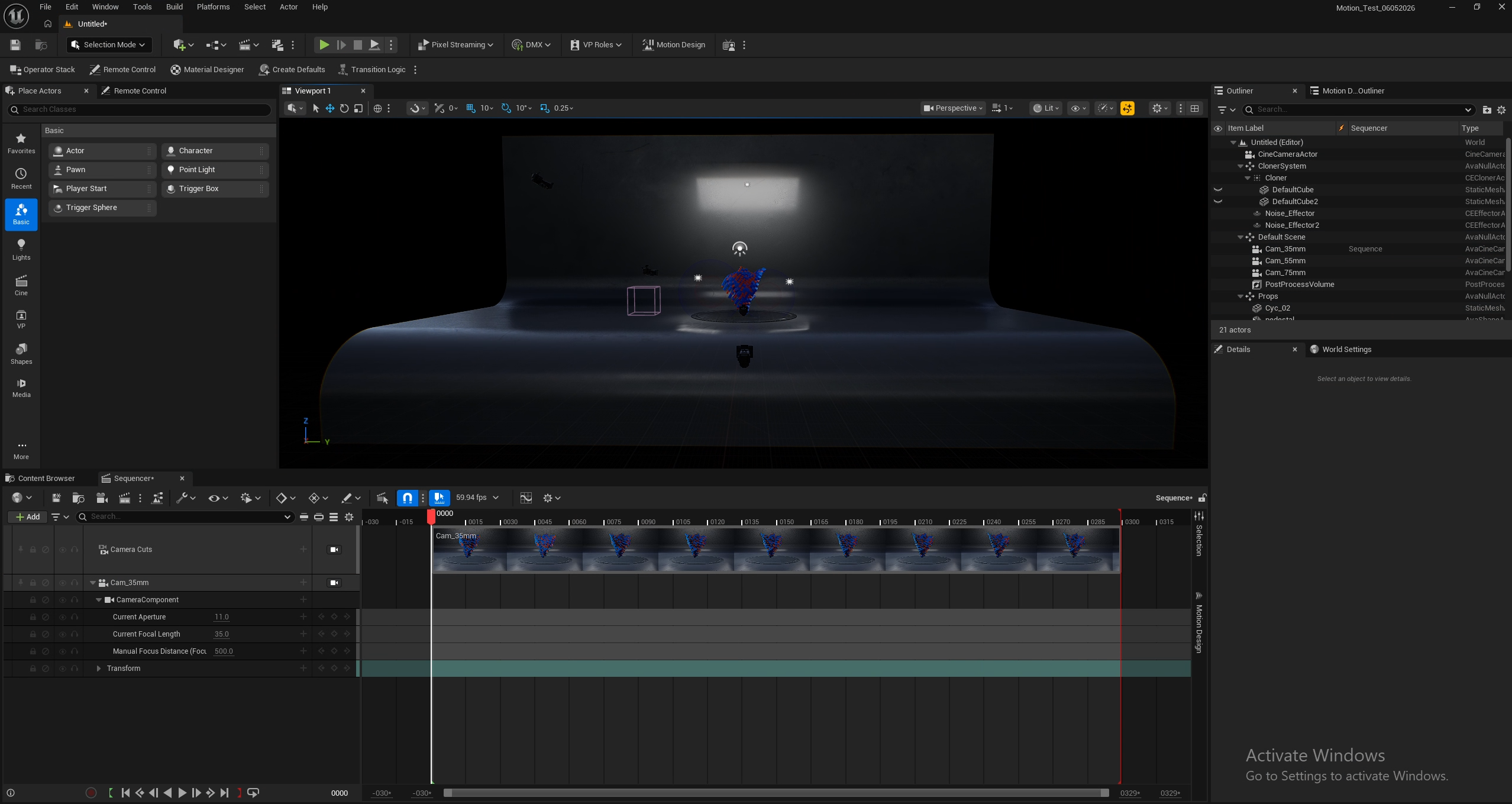 Screenshot of Unreal Engine's 3D Motion Graphics interface