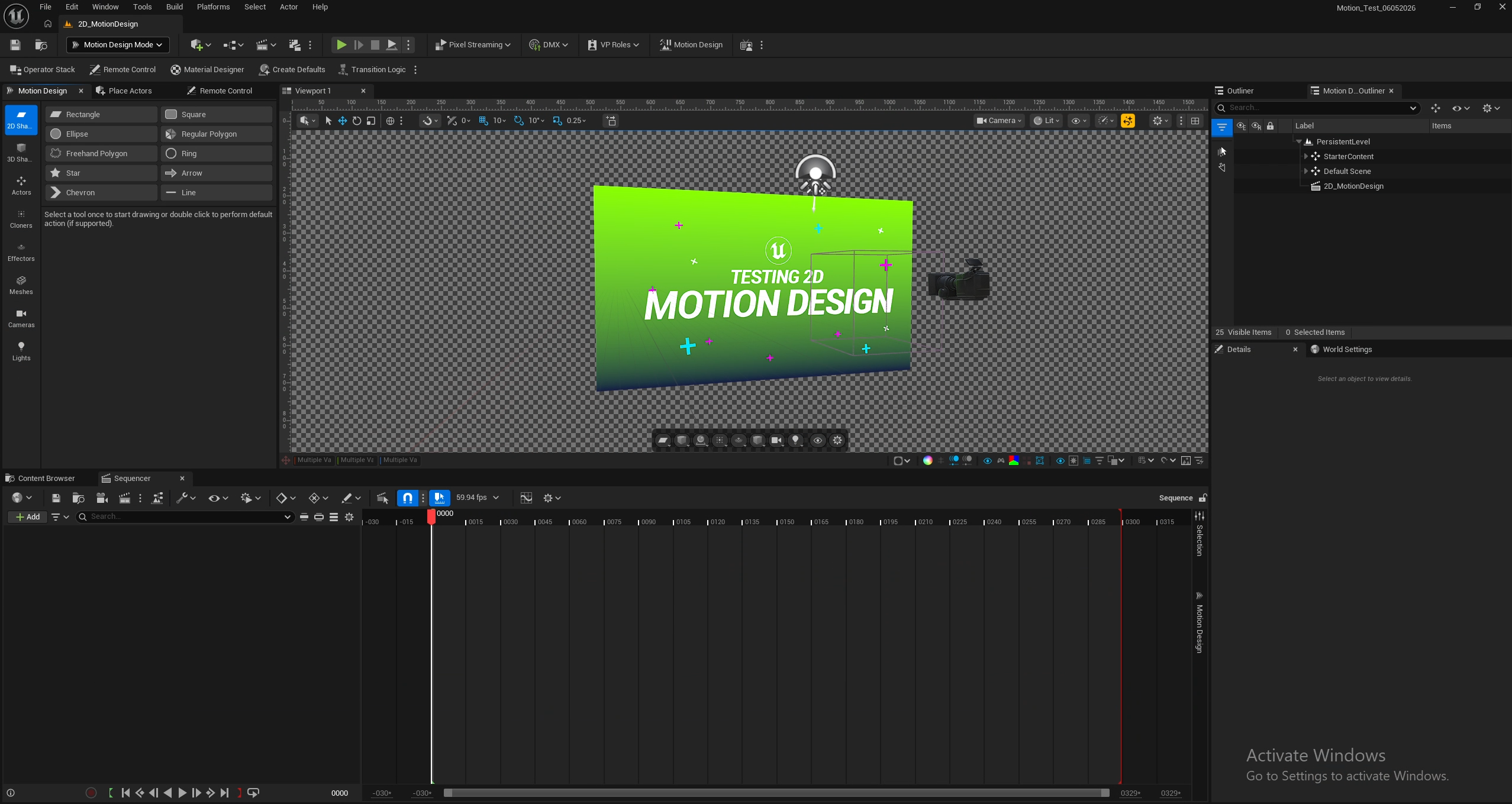 Screenshot of Unreal Engine's 2D Motion Design interface
