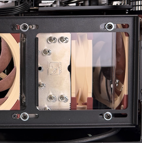 Close-Up of Acrylic CPU Cooler Bracing Inside the SUGO 17 Chassis