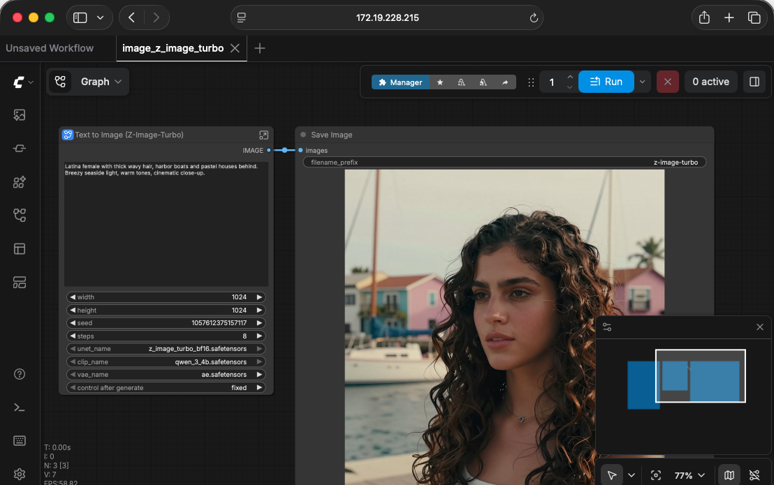 Screenshot of ComfyUI image generation