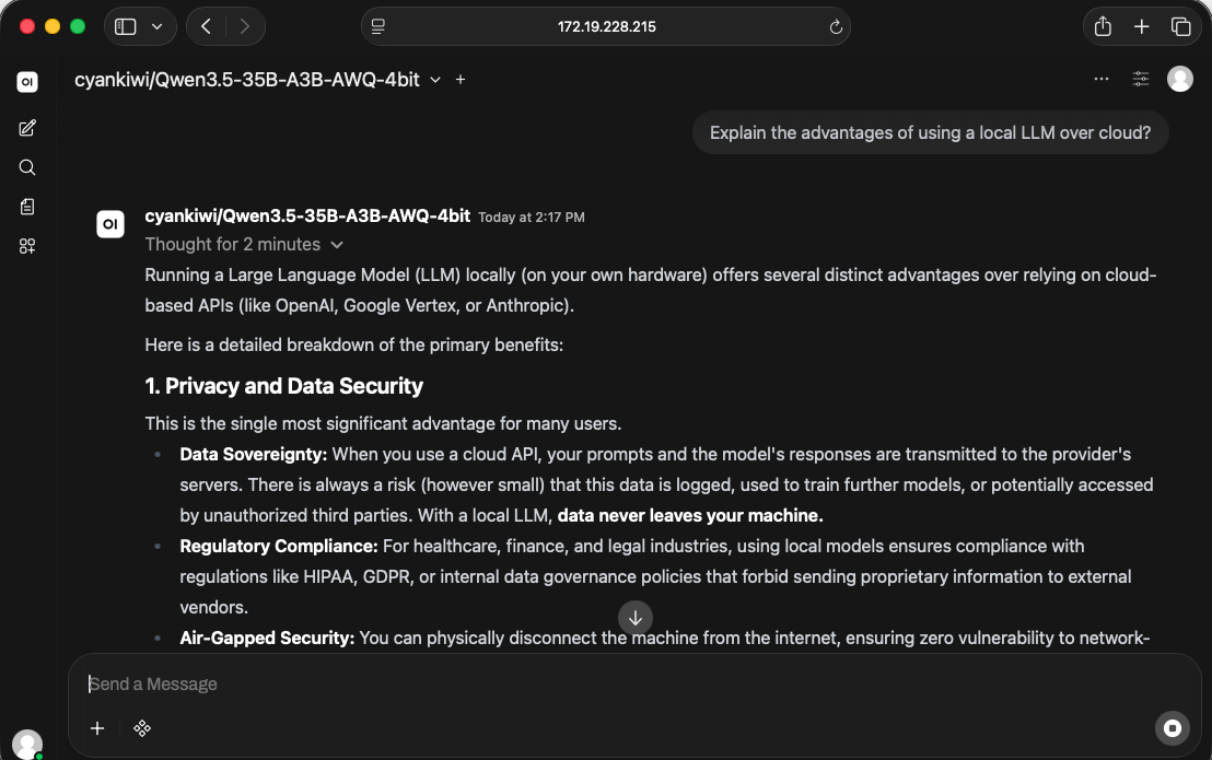 Screenshot of local chat LLM