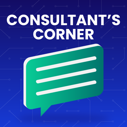 Puget Systems Consultants Corner Blog Series Logo on Blue Background