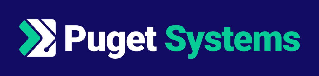 Puget Systems Primary Logo in White and Green for Dark Mode or Dark Backgrounds