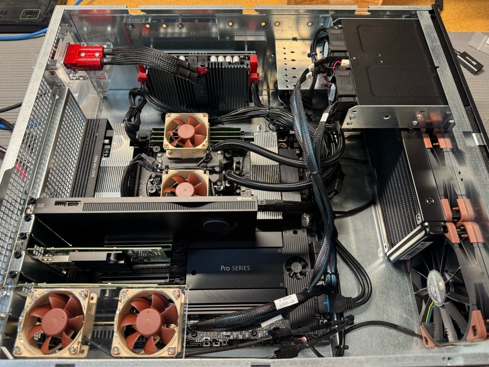 Internal photo of 4U rackmount workstation for autonomous driving with extra cooling fans